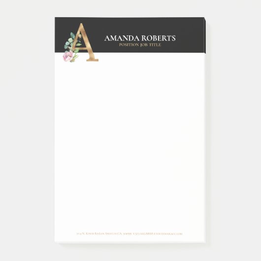 金ゴールドと花レタリングモノグラムA ポストイット (正面)