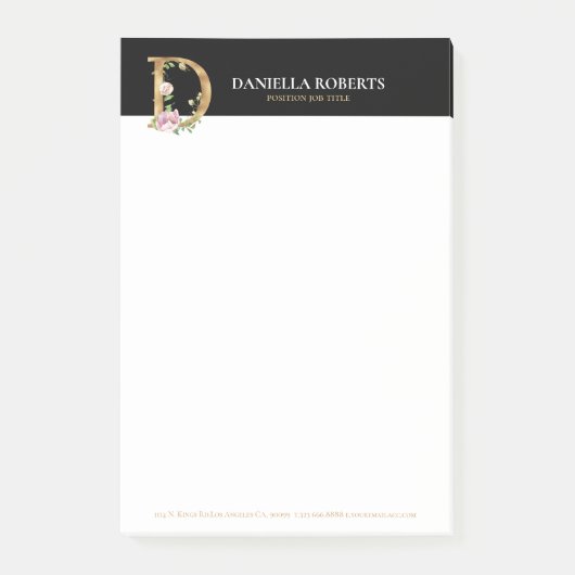 金ゴールドと花レタリングモノグラムD ポストイット (正面)