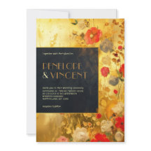 金ゴールドと花結婚式招待状