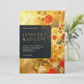 金ゴールドと花結婚式招待状 招待状 (スタンド正面)