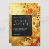 金ゴールドと花結婚式招待状 招待状 (正面/裏面)