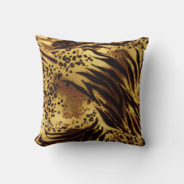 金ゴールドと茶色の動物の虎のパタストライプーン クッション