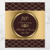金ゴールドと茶色の幾何学模様 – 50周年記念 ワインラベル (シングルラベル)