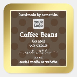金ゴールドと茶色の製品のパッケージングラベル（ロゴ付き） スクエアシール