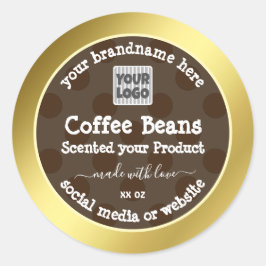 金ゴールドと茶色の製品のパッケージングラベル（ロゴ付き） ラウンドシール