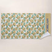 金ゴールドと葉緑のビーチはっきりした、名前またはイニシャル ビーチタオル (正面)