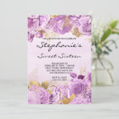 金ゴールドと薄紫フローラ水色Sweet sixteen 招待状 (スタンド正面)