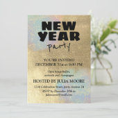 金ゴールドと虹色のテクスチャ新年のパーティー 招待状 (スタンド正面)