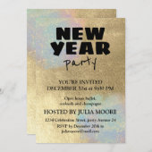 金ゴールドと虹色のテクスチャ新年のパーティー 招待状 (正面/裏面)