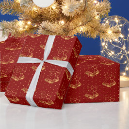 金ゴールドと赤いクリスマスベル ラッピングペーパー