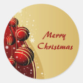 金ゴールドと赤いクリスマスボール ラウンドシール (正面)