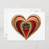 金ゴールドと赤いハート ポストカード (正面/裏面)
