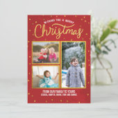 金ゴールドと赤いメリークリスマス シーズンカード (スタンド正面)