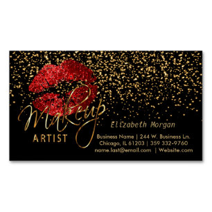 金ゴールドと赤い唇を持つメイクアーティスト紙吹雪 マグネット名刺