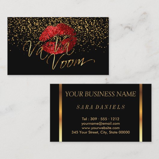 金ゴールドと赤い唇を持つメイクアーティスト紙吹雪 名刺 (正面/裏面)