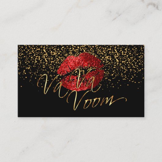 金ゴールドと赤い唇を持つメイクアーティスト紙吹雪 名刺 (正面)