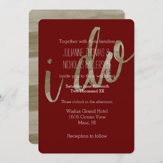 金ゴールドと赤い水の色は私が行結婚う 招待状 (正面/裏面)