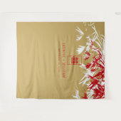 金ゴールドと赤い竹葉の中国の結婚背景 タペストリー (正面(横))