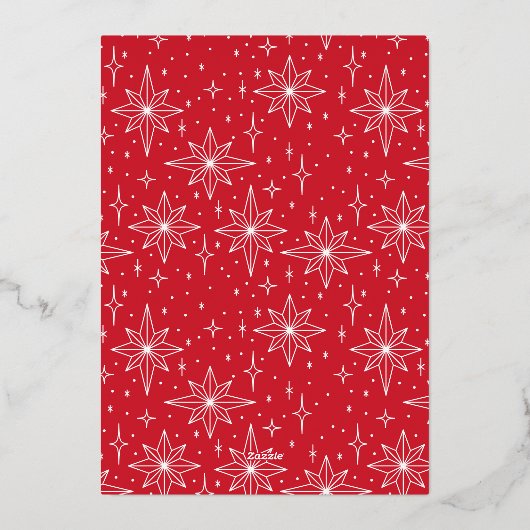 金ゴールドと赤のジオメトリックスター縁どクリスマスフォト 箔招待状 (裏面)