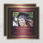 金ゴールドと赤の卒業招待状 招待状 (正面/裏面)