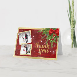 金ゴールドと赤の結婚クリスマスの写真 サンキューカード