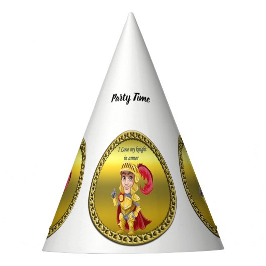 金ゴールドと赤の騎士の武具と兜 パーティーハット (正面)