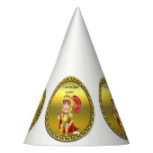 金ゴールドと赤の騎士の武具と兜 パーティーハット (左)