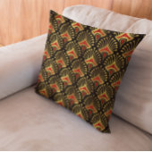 金ゴールドと赤アールデコのシームレスなパターン クッション