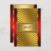 金ゴールドと赤アールデコバー(ユダヤ教の)バル・ミツバーRSVP 出欠カード (正面/裏面)