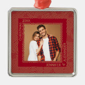 金ゴールドと赤カップルの写真 メタルオーナメント (正面)