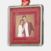 金ゴールドと赤カップルの写真 メタルオーナメント (左)