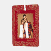 金ゴールドと赤カップルの写真 メタルオーナメント (正面左)