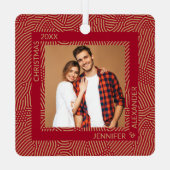 金ゴールドと赤カップルの写真 メタルオーナメント (裏面)