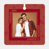 金ゴールドと赤カップルの写真 メタルオーナメント (正面)