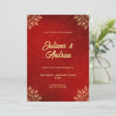 金ゴールドと赤クラシックフローラ結婚の 招待状 (スタンド正面)