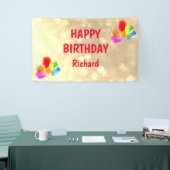 金ゴールドと赤ハッピーバースデー 横断幕 (トレードショー)