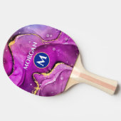 金ゴールドと赤バイオレット液体インク、モノグラムと名前 卓球ラケット (横)