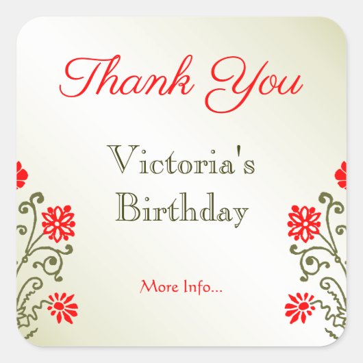 金ゴールドと赤フローラエッチングありエレガントと スクエアシール (正面)