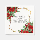 金ゴールドと赤フローラ結婚/記念日 スタンダードカクテルナプキン (正面)