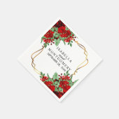 金ゴールドと赤フローラ結婚/記念日 スタンダードカクテルナプキン (角)