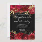 金ゴールドと赤フローラ60誕生日白黒 招待状 (正面)