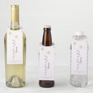 金ゴールドと赤モダン文字の雪メリークリスマス ボトルネックタグ