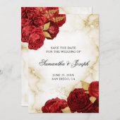 金ゴールドと赤ヴィンテージのフローラ 縁ど セーブザデート (正面/裏面)