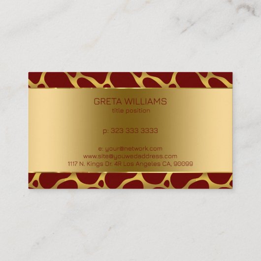 金ゴールドと赤抽象芸術キリンのパターン 名刺 (裏面)