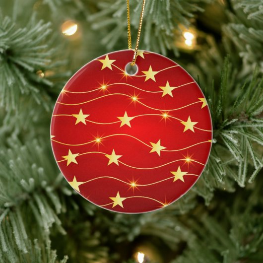 金ゴールドと赤星クリスマス セラミックオーナメント (ツリー)