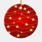 金ゴールドと赤星クリスマス セラミックオーナメント (正面)