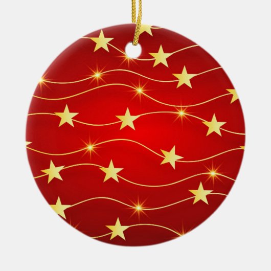 金ゴールドと赤星クリスマス セラミックオーナメント (正面)