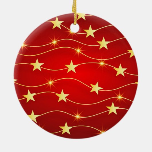 金ゴールドと赤星クリスマス セラミックオーナメント (裏面)
