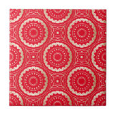 金ゴールドと赤華美曼荼羅東洋王室の柄 タイル (正面)