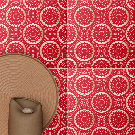 金ゴールドと赤華美曼荼羅東洋王室の柄 タイル